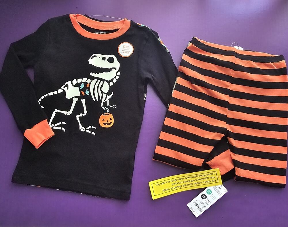 NWT Boys Carters 4pc Halloween Pajama Set 4T Dinosaur Festive Spooky Cute Soft